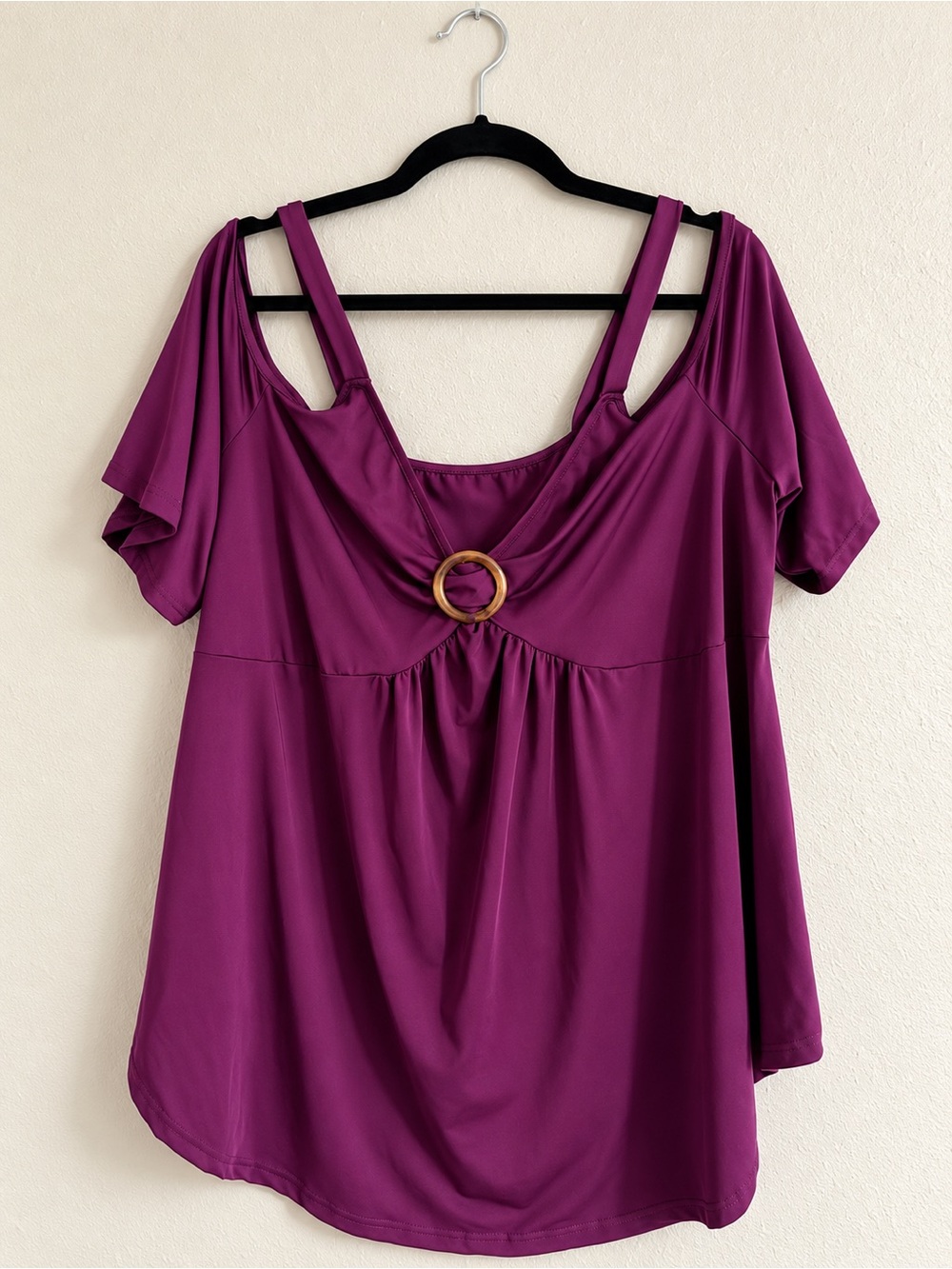Women’s Plus Cold-Shoulder Top with Ring Detail - Plum